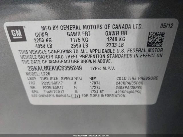 GMC Terrain 2012 brazo de control inferior delantero derecho fabricante de equipos originales 84000 millas usado Foto 2 de 4