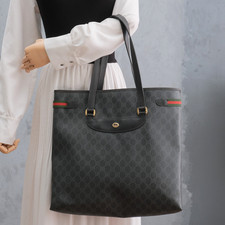 Vintage GUCCI Shoulder Tote Bag GG Sherry Line Black
