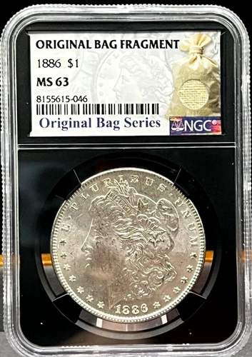1886 P Morgan Silver Dollar $1 Graded NGC MS63 Rare Original Bag Fragment Rare