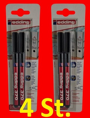 4 x Edding 370 Permanent Marker schwarz 1mm wasserfest Nachfüllbar Stift