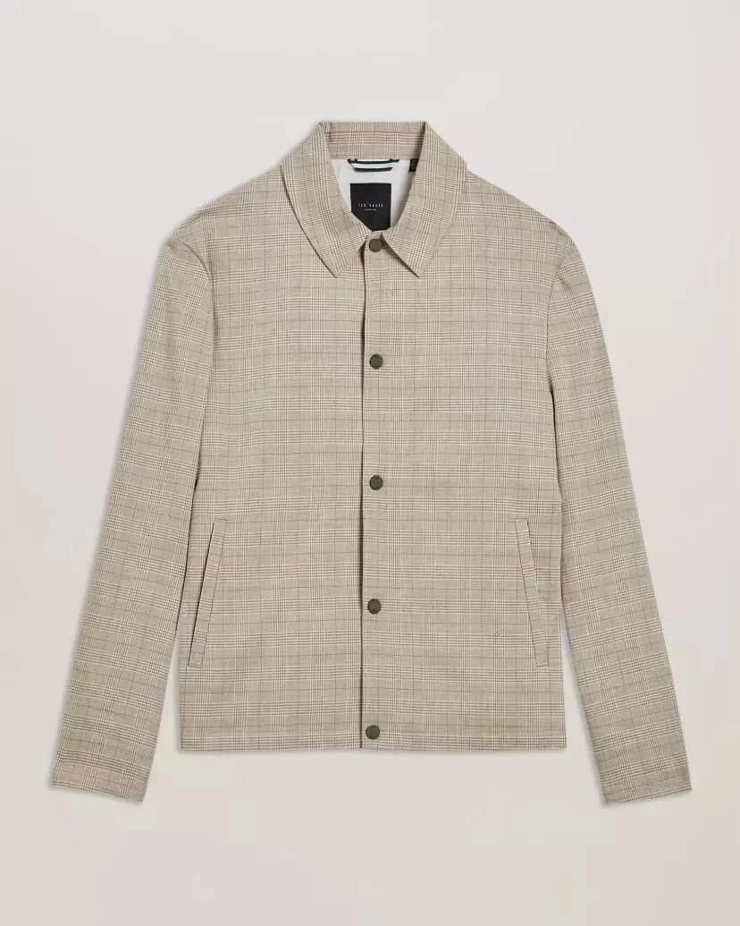 TED BAKER Jacket Mens Linen Blend TB 3 UK M Firs Taupe Check Regular Fit NEW