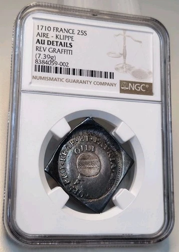 1710 France 25 Aire Sol Klippe Silver Siege Coinage NGC AU Details 7.39g 