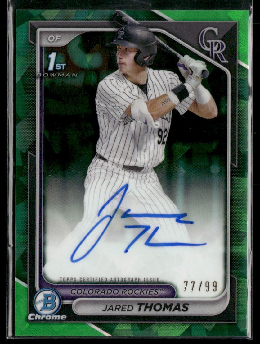 2024 Bowman Sapphire Chrome Prospect Auto Jared Thomas Green Sapphire /99 1st