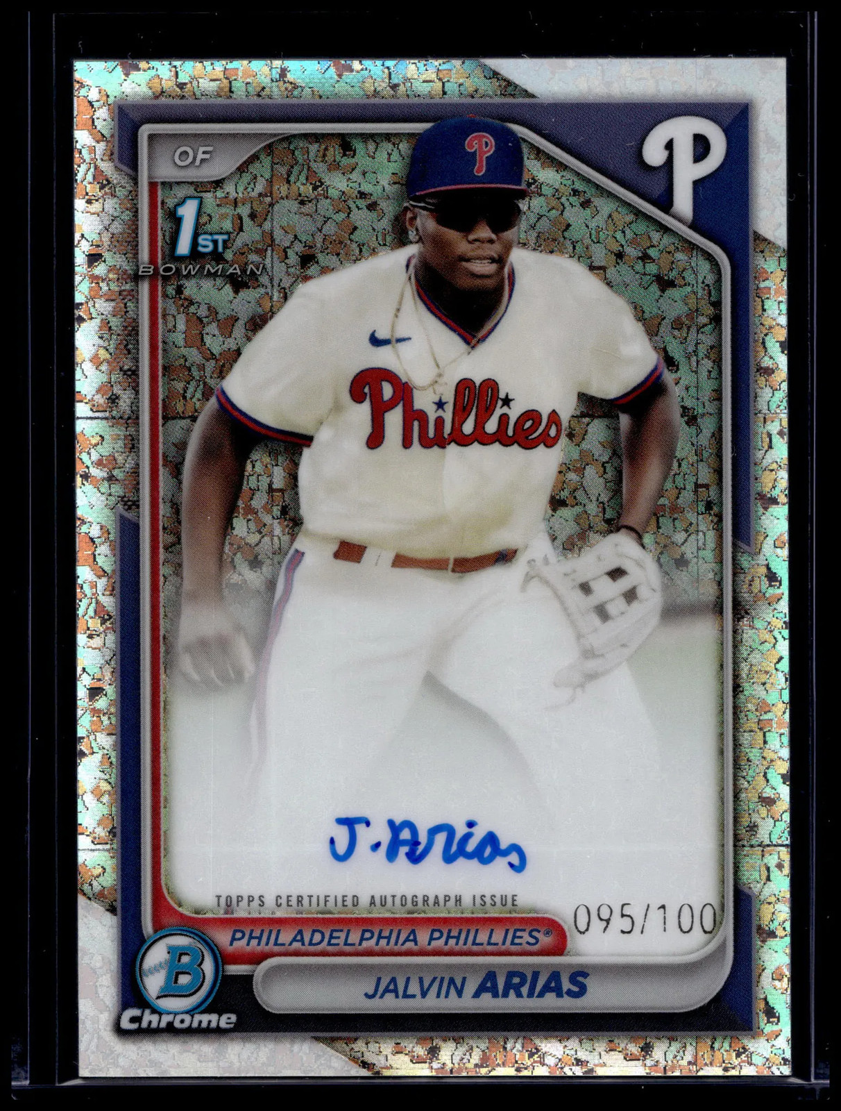 2024 Bowman Chrome 1st Bowman Jalvin Arias Autograph #CPA-JA Mini Diamond /100
