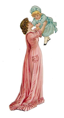 1890's Victorian Die-Cut Mother Lifting Child – Chromolithograph