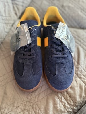 Polo Ralph Lauren Men's Navy Yellow Lace Up Leather Sneakers US Size 10