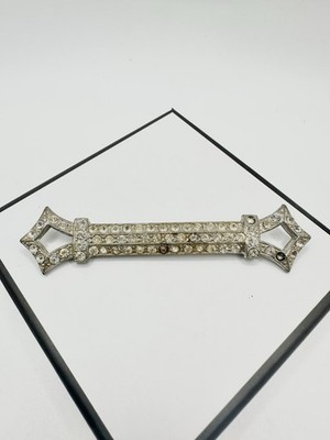 Antique Art Deco Rhinestone Pin Bar Brooch Pot Metal? Unsigned 3in Estate Read
