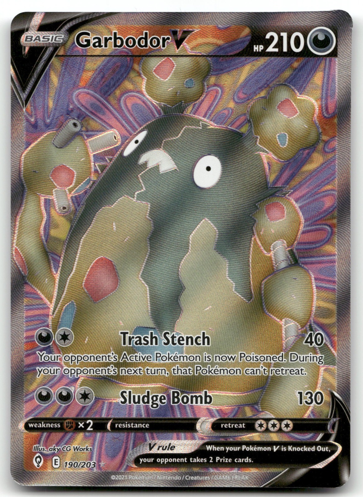 Garbodor V (Full Art) Holo Ultra Rare 190/203 Pokemon TCG SWSH07: Evolving Skies