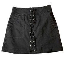 Express Black Mini Skirt With Lace-Up Front Side Pocket Back Zip Closure Size 0