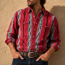 Vintage Rustler Wrangler 2XL Aztec Western Pearl Snap Shirt Southwestern Red