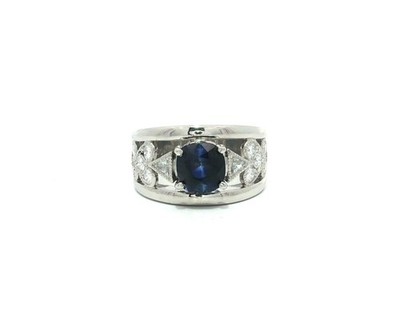 Platin GIA 2,74ctw Cushion Saphir mit Diamant Herz Seiten breiter Bandring