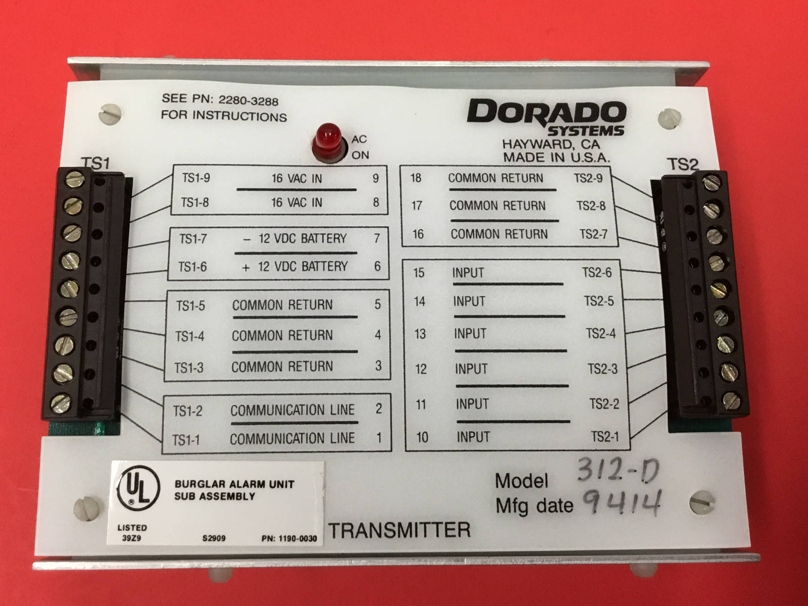 Dorado Systems - Burglar Alarm Receiver Unit - Model: 312-D
