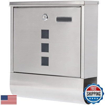 Jssmst Locking Wall Mount Mailbox, Stainless Steel Mailboxes with Secure Key 