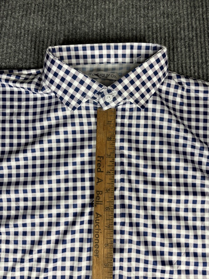 NWOT Collars and Co Collar Polo Golf Shirt Mens Large Blue White Check