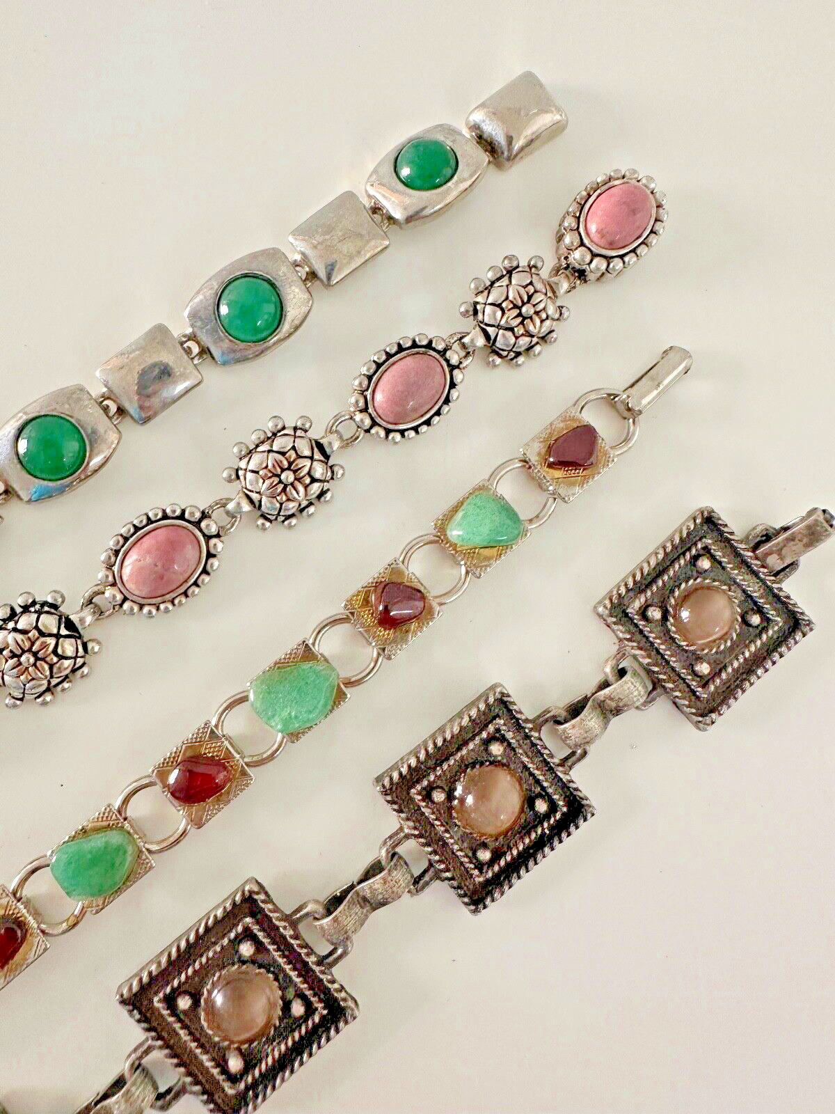 Bracelet Links Lot of 4 Cabochon Beads Brown Green Stunning 77.5