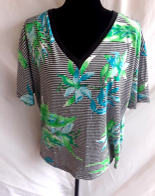 Lauren Ralph Lauren Womens Top L Multicolor Stripe Floral Pattern V Neck S-S