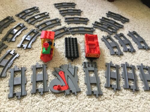Duplo Lego train straight Curved 27 Track Lot plus train cars and conductor - Picture 4 of 8