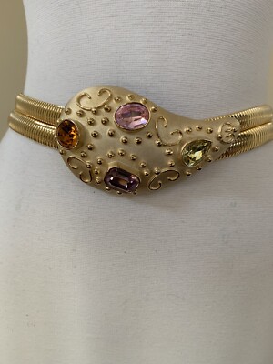 Vintage Gold  Double Chain Link Belt Embellished Semi Precious Stones Small Vintage Gold Double Chain Link Belt Embellished Semi  main image 2