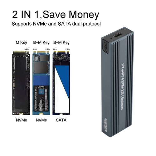 M.2 NVME SSD Adapter USB 3.1 Case Dual Protocol Hard Drive Enclosure 10Gbps RA - Afbeelding 4 van 13