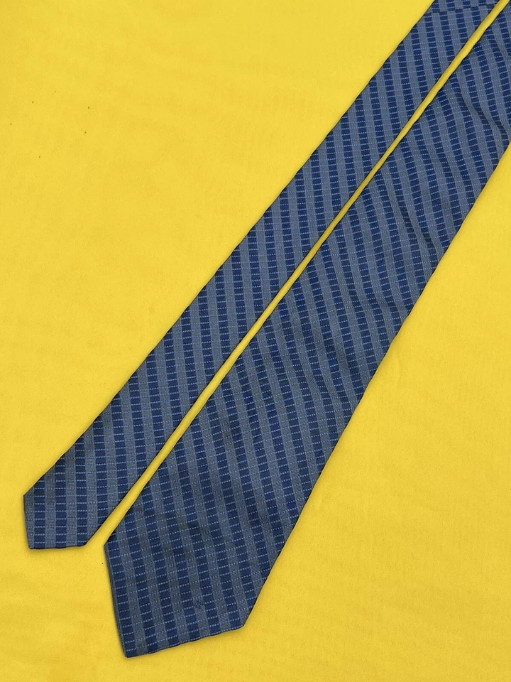 Authentic CELINE PARIS Striped Design On Light Blue 100% Silk Woven Necktie Tie - Image 4 of 4