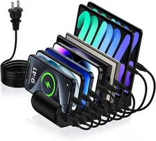 8-Port USB C Charging Station 65W Fast Charger Multi-Device Desktop Organizer