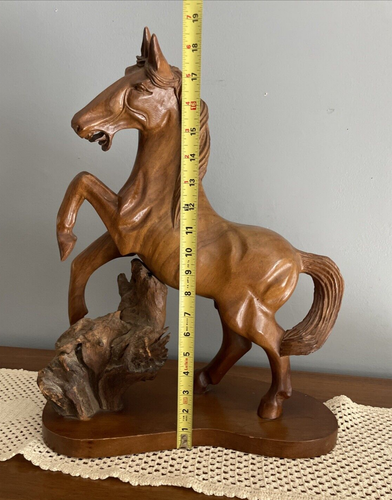 Paire 2 statues étalon cheval en bois sculpté main sculpture nacelle singe hawaïen 21" - Photo 21 sur 22