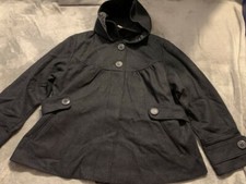 Mossimo Women's Plus Black Wool Jacket Coat New 1x Xl 16 18 16w 18w Swing Hooded