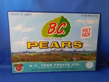 VINTAGE BC PEARS CRATE BOX LABEL BRITISH COLUMBIA B.C. TREE FRUITS ADVERTISING
