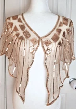 BABEYOND Women's 1920s Sequin Beaded Gatsby Shawl Champagne Color One Size NWT