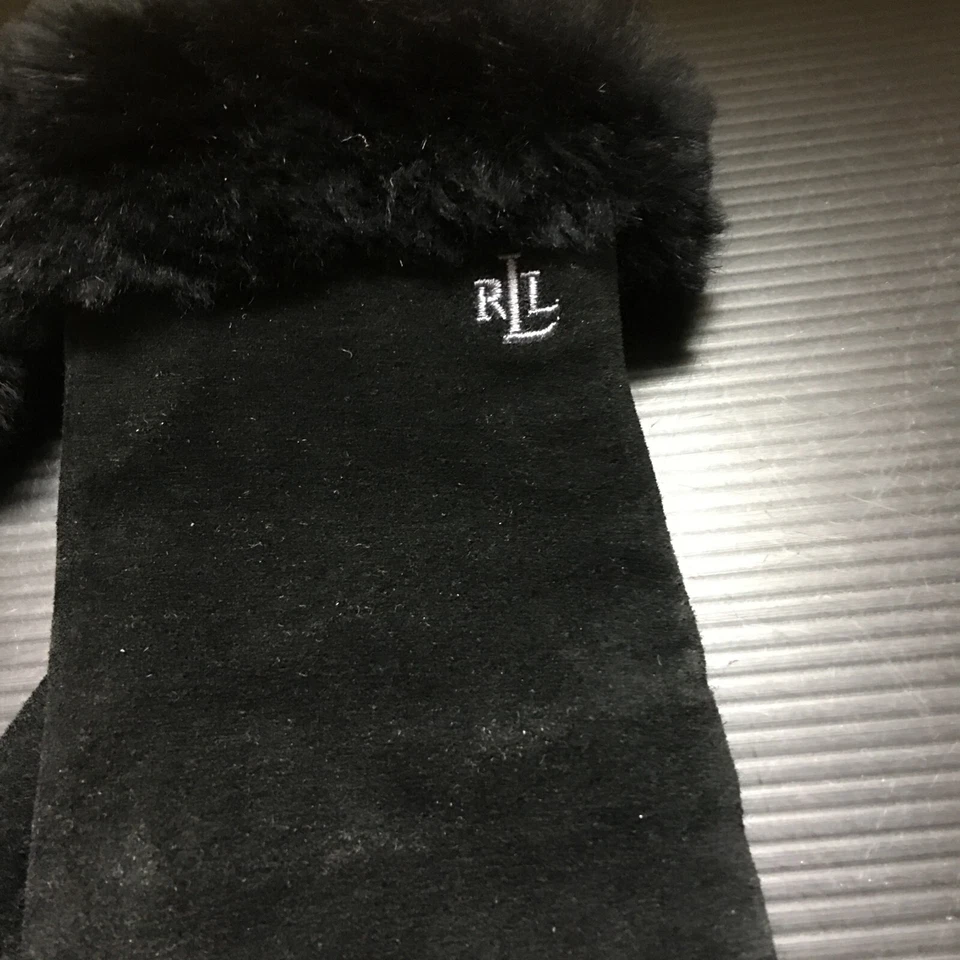Guantes de gamuza negros vintage años 90 Lauren Ralph Lauren con puño giratorio de piel de conejo talla M Foto 3 de 4