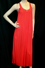 S Vtg 60s 70s Nylon SNOWDON Nightgown RED Silky Fluid Long Lined Top Maxi Gown
