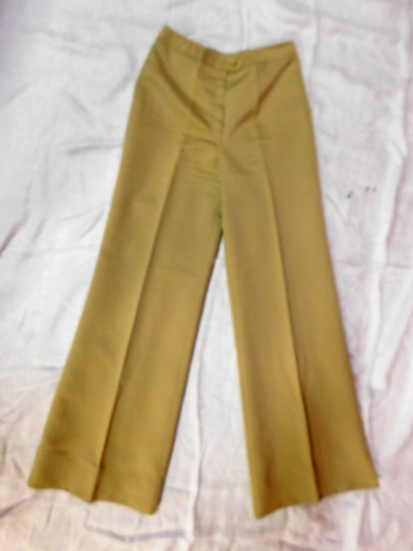 Pantaloni vintage anni '70 ALPAQ poliestere alto cachi marrone chiaro 26"" W 30"" I - Foto 1 di 8