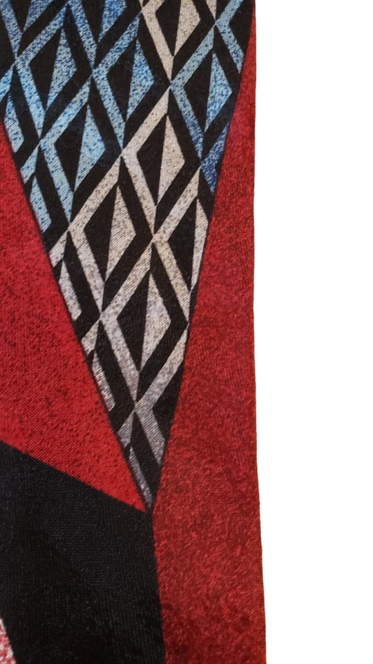 Corbata Via Manzoni Para Hombre Roja Azul Negra Abstracta Geométrica 100% Seda Italiana Foto 3 de 4