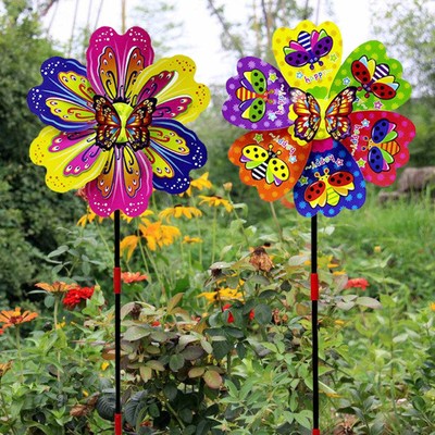 Handheld Windmill Kindergarten Outdoor Decor Flower 3D Butterfly Plastic Windmil