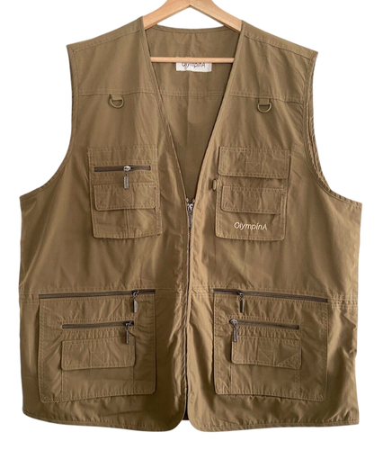 OlympinA Vest 3XL Khaki Brown Hiking Fishing Hunting Photography Utility POCKETS