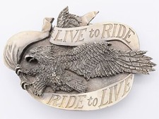 Live to Ride - Ride to Live Biker Screaming Eagle Vintage Belt Buckle
