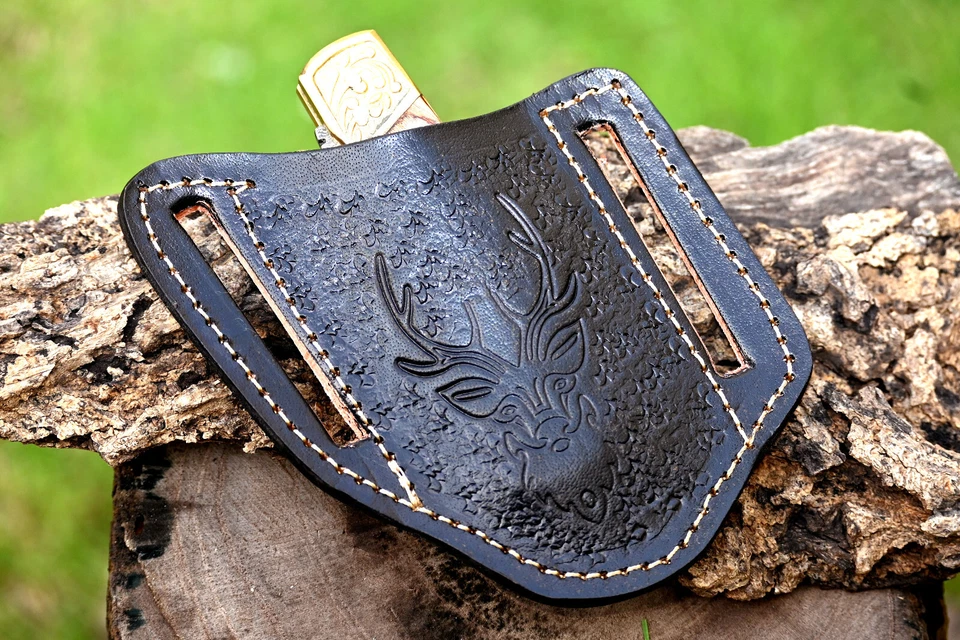 FUNDA HECHA A MANO PERSONALIZADA DE CUERO GENUINO GRABADO PARA CUCHILLO HOJA PLEGABLE 2748 Foto 4 de 4
