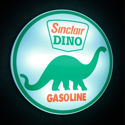 SINCLAIR DINO BENZIN LED BELEUCHTET LEUCHTKASTEN SCHILD GAS ÖL BENZIN AUTOMOBILIA