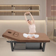 Massage Bed w/ Pillow Adjustable Backrest Physical Treatment Bed w/ 4 Legs Brown