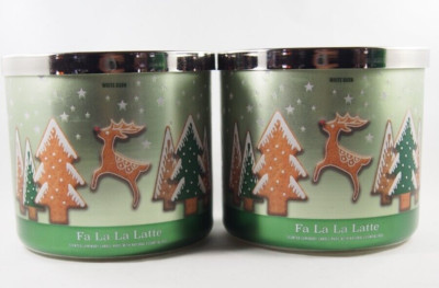 (4) Bath Body Works Fa La La Latte Green Cookie Reindeer Tree Lid Candle 14.5oz