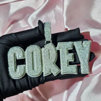 4.80Ct Round Cut Lab Created Diamond COREY Name Pendant 2' 14K White Gold Plated