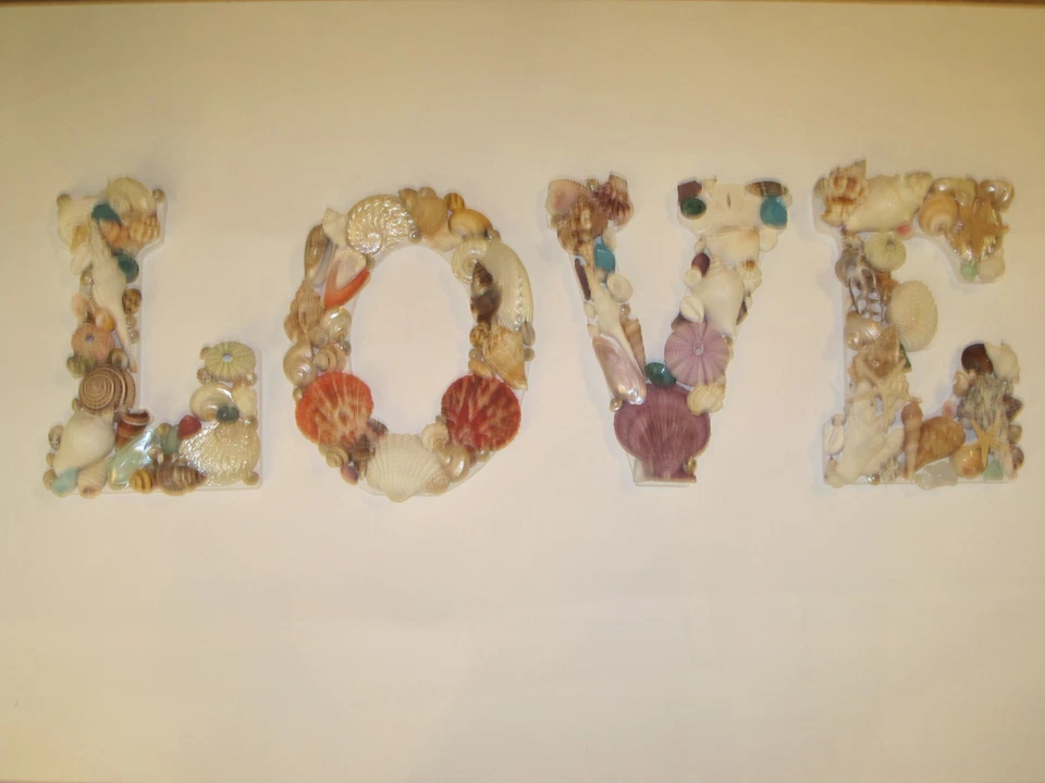Beach Decor Handmade Shell Letters LOVE - Multicolor Shell Letters - Wooden - Image 3 of 4