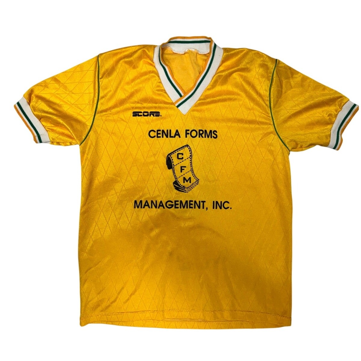 Vintage 90s Score Soccer Jersey Mens Small Yellow Cenla Forms Numeral 8