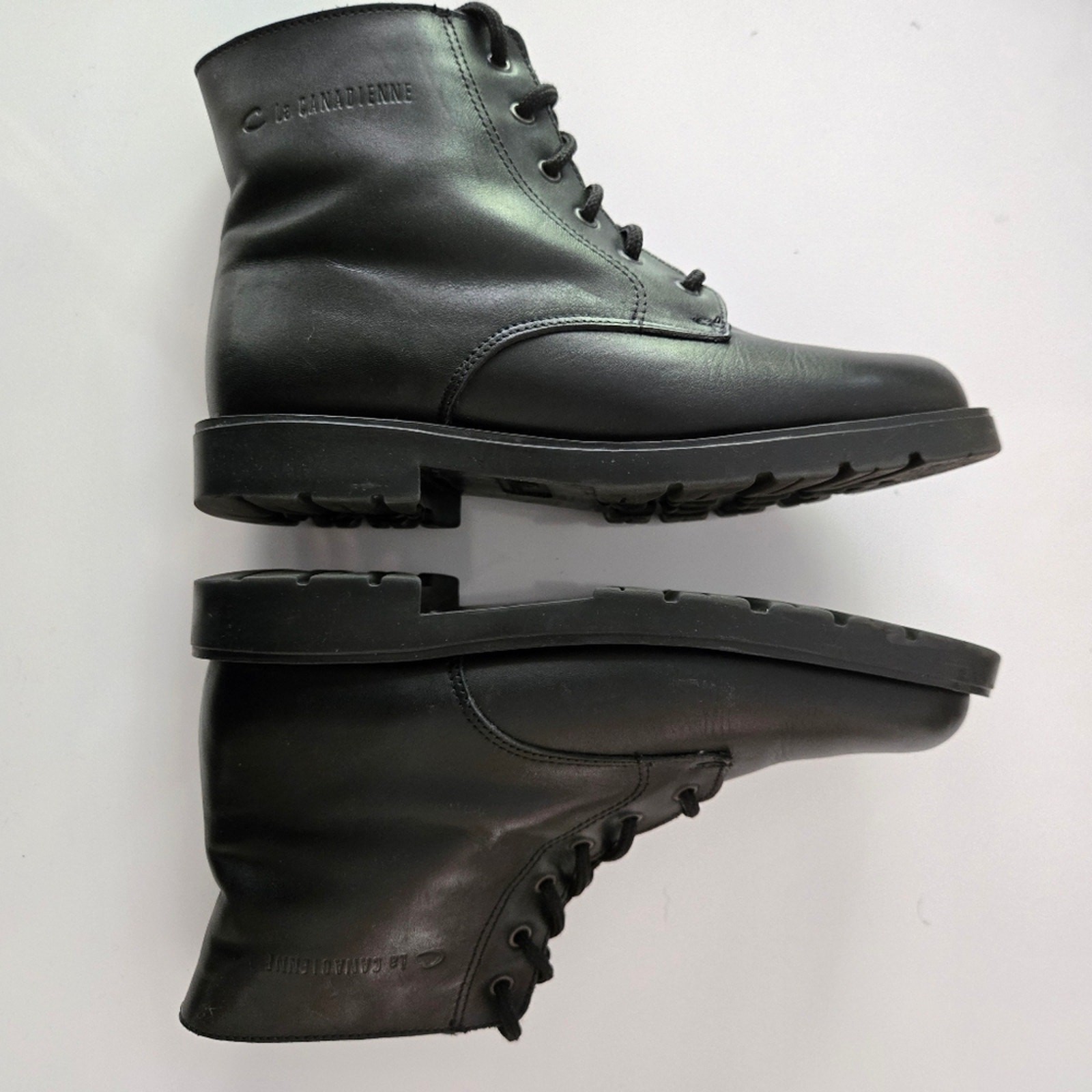 SAOLA Stivaletti da combattimento La Canadienne "Hefe" in pelle nera con lacci suola a strappo taglia 8
