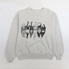 Vintage Cat Crewneck Sweatshirt Size Large Double Sided 90s