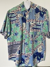 Vintage 90s Newport Blue Rayon Shirt Men  s M Geometric Floral Hawaiian Camp