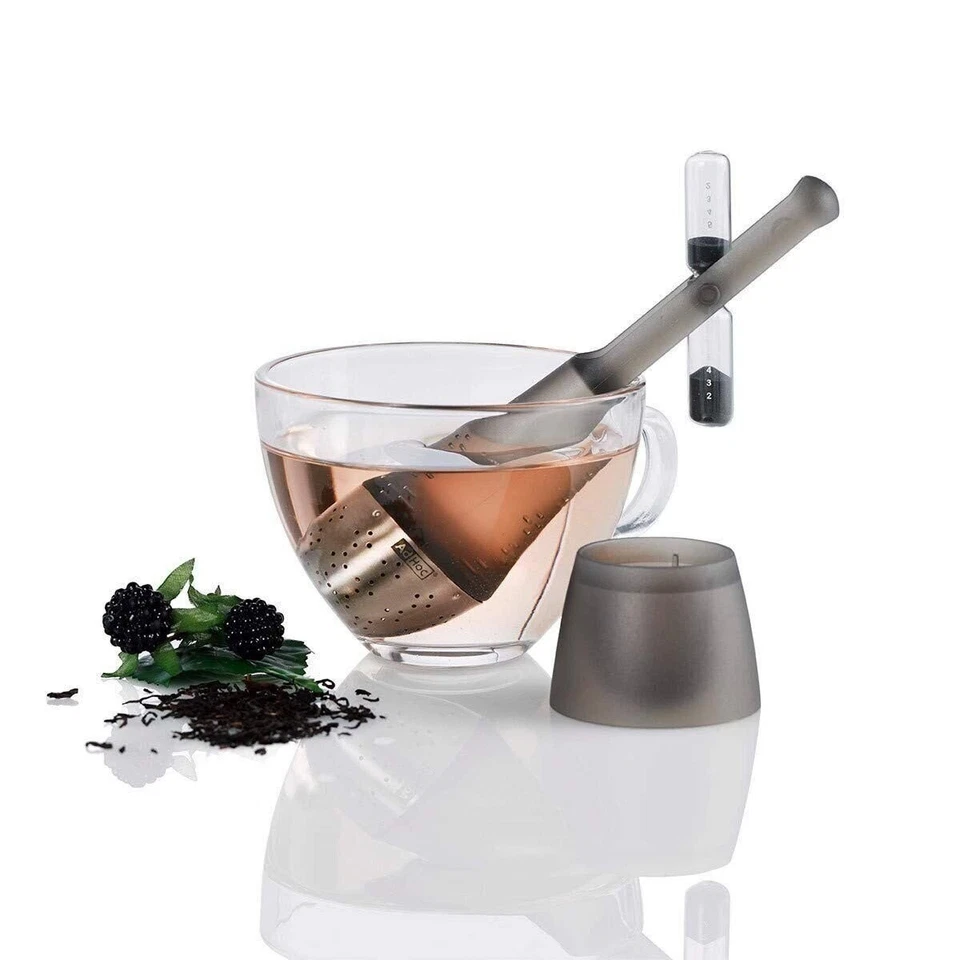Filtro de té AdHoc para la hora del té, con reloj de arena giratorio, colador de té,... Foto 3 de 4