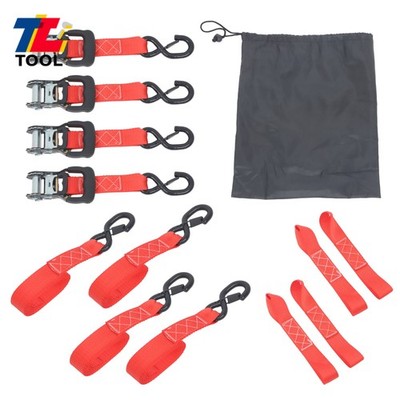 4 Pack 1.6 Inch x 8 Ft Ratchet Straps with S Hooks 5,208lbs Break Strength - Red