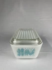 Pyrex Turquoise Blue Amish Butterprint 502 Refrigerator Dish With Lid 1.5 Pint