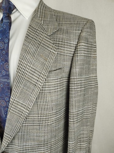 Vintage Pierre Cardin Mens 42L Sport Coat Jacket Blazer Glen Plaid 2-Button Silk